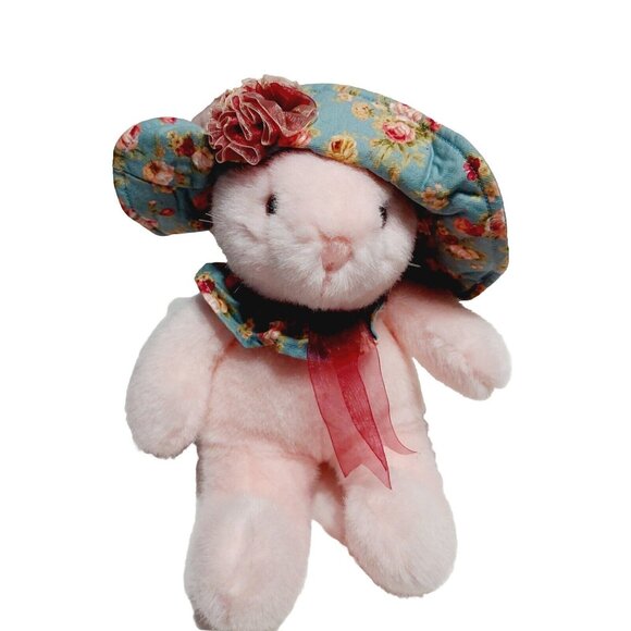 Plush Creations Pink Bunny Rabbit Floral Hat Stuffed Animal 1998 Easter 8" - Picture 6 of 9